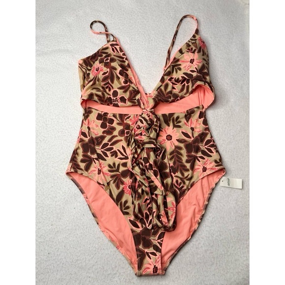 Aerie Women's Wrap One Piece Flroal Pink Swimsuit Sz XL Padded Summer NWT! - Picture 3 of 12